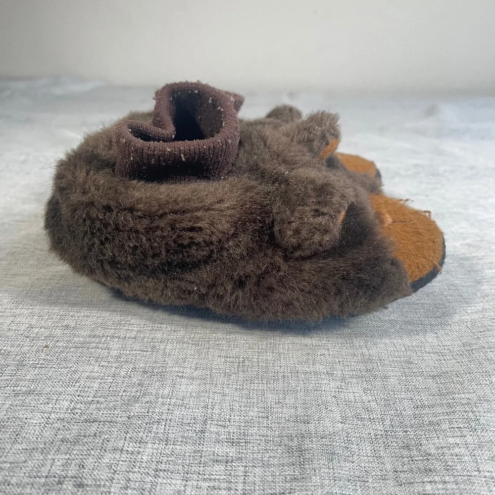 LL Bean Toddler Bear Slippers Size 7-8 Brown Fuzzy Warm Cozy